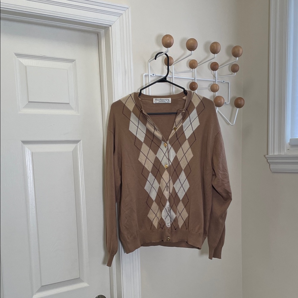 Burberry's - Classic Argyle Golden Button Down Cardigan - Blue - M